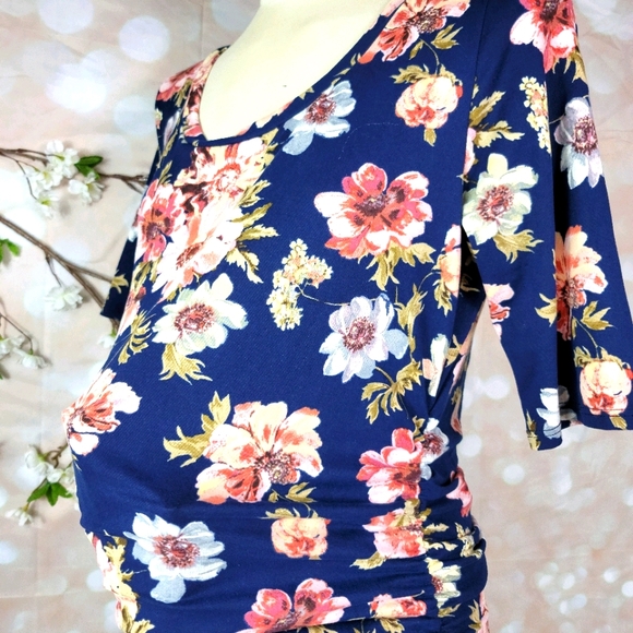 MOTHER BEE FLORAL 3/4 SLEEVES RUCHED STRETCHY COMFORTABLE MATERNITY DRESS XL - Picture 7 of 13